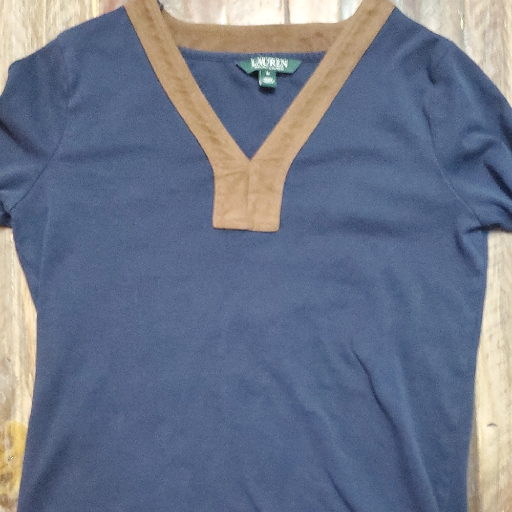 Lauren Ralph Lauren Navy Tunic Tee with Contrast Tan Trim